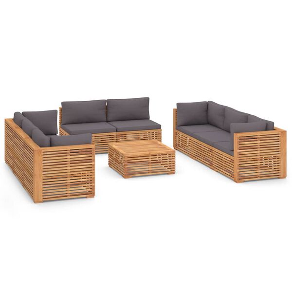 vidaXL 9-tlg. Garten-Lounge-Set mit Dunkelgrauen Kissen Teakholz