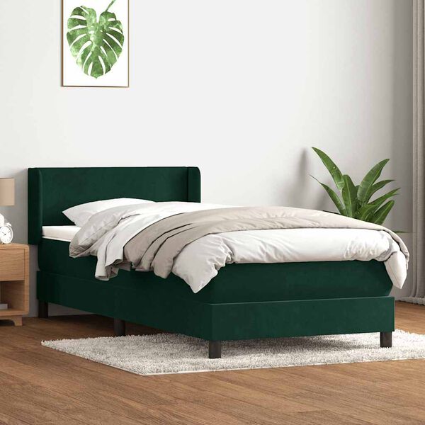 vidaXL Boxspringbett mit Matratze Dunkelgr&uuml;n 90x220 cm Samt