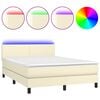vidaXL Boxspringbett mit Matratze & LED Creme 140x200 cm Kunstleder