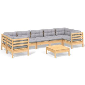 vidaXL 8-tlg. Garten-Lounge-Set mit Grauen Kissen Kiefernholz