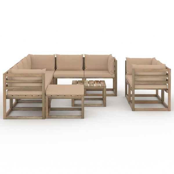 vidaXL 10-tlg. Garten-Lounge-Set mit Kissen Beige