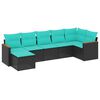 vidaXL 7-teiliges Gartensofa-Set mit Kissen, schwarzes Polyrattan