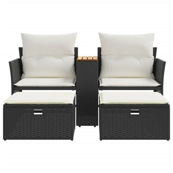 vidaXL Gartensofa 2-Sitzer mit Hockern Schwarz Poly Rattan