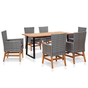 vidaXL 7-tlg. Garten-Essgruppe Poly Rattan und Akazienholz Grau