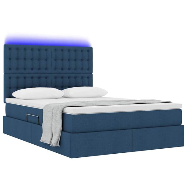 vidaXL Bett mit Stauraum und LED mit LED Blau 140 x 190 cm Polyester