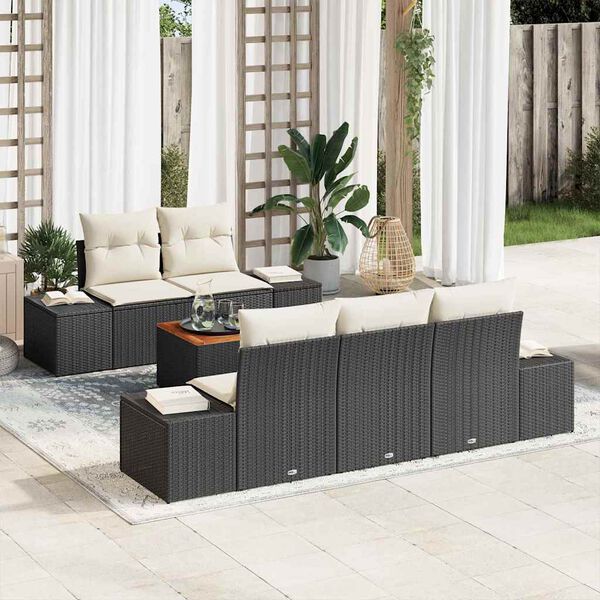 vidaXL Gartensofa-set mit Speicher 6 pcs Schwarz und Creme Poly-Rattan