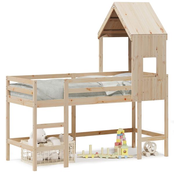 vidaXL Hochbett mit Leiter und Dach 90x200 cm Massivholz Kiefer