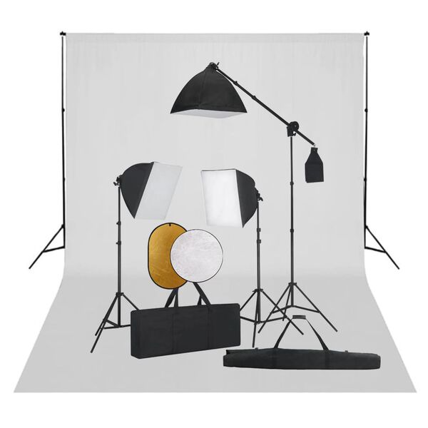 vidaXL Fotostudio-Set mit Softbox-Leuchten, Hintergrund und Reflektor