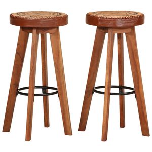vidaXL Barhocker 2 Stk. Echtleder und Massivholz Akazie