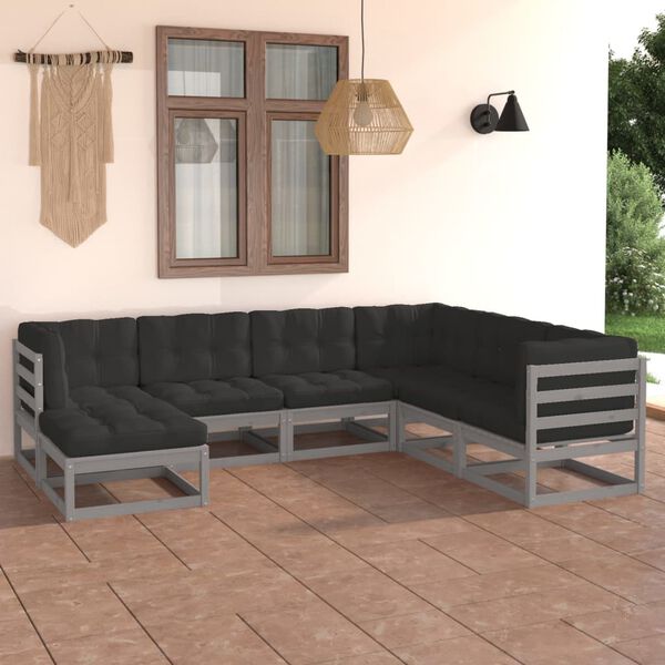 vidaXL 7-tlg. Garten-Lounge-Set mit Kissen Massivholz Kiefer