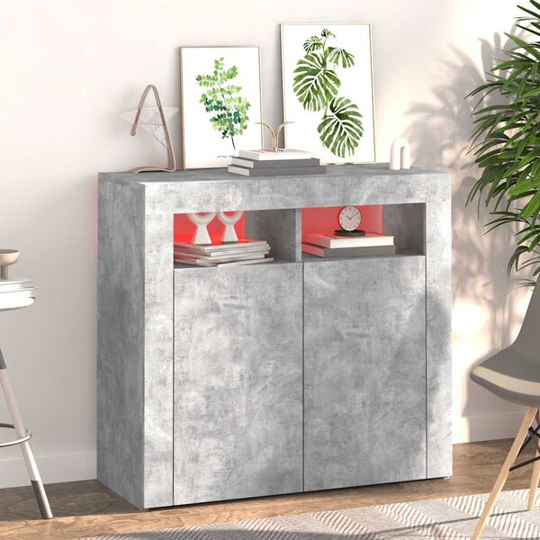 vidaXL Sideboard mit LED-Leuchten Betongrau 80x35x75 cm