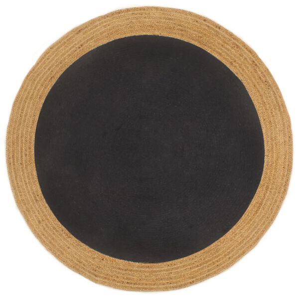 vidaXL Teppich Geflochten Schwarz & Natur 90 cm Jute & Baumwolle Rund