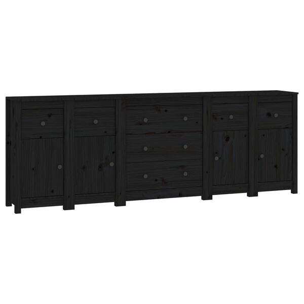 vidaXL Sideboard Schwarz 230x35x80 cm Massivholz Kiefer