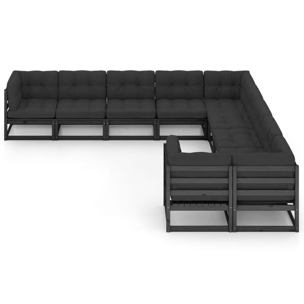 vidaXL 10-tlg. Garten-Lounge-Set mit Kissen Schwarz Massivholz Kiefer