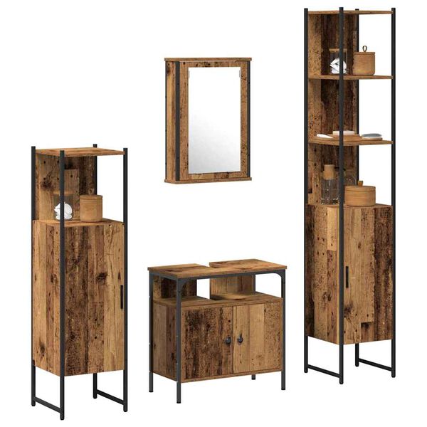 vidaXL Badezimmerm&ouml;bel Set mit Regal 4 pcs Altholz Holzwerkstoff