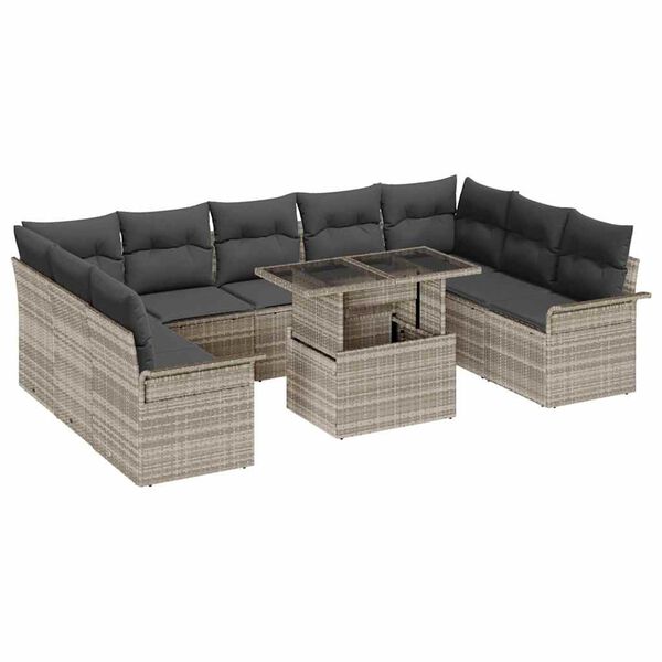 vidaXL Garten-Sofa-Set mit Kissen 10 pcs Hellgrau Poly Rattan