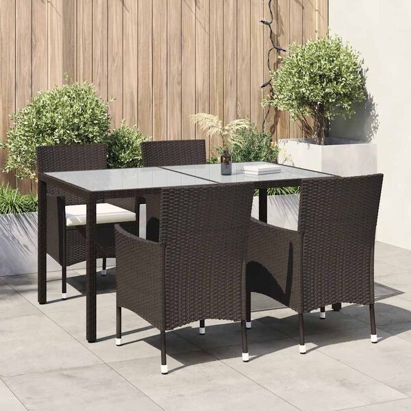 vidaXL 5-tlg. Garten-Essgruppe mit Auflagen Poly Rattan Braun