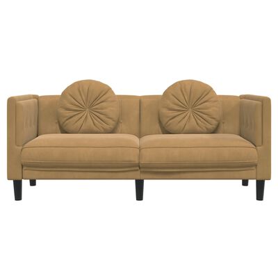 vidaXL Sofa mit Kissen 2-Sitzer Braun Samt