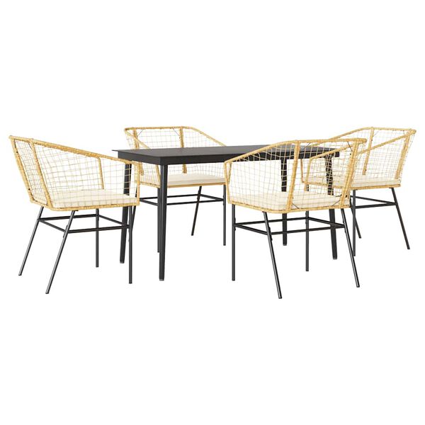 vidaXL 5-tlg. Garten-Essgruppe mit Kissen Braun Poly Rattan Glas