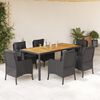 vidaXL 7-tlg. Garten-Essgruppe mit Kissen Schwarz Poly Rattan