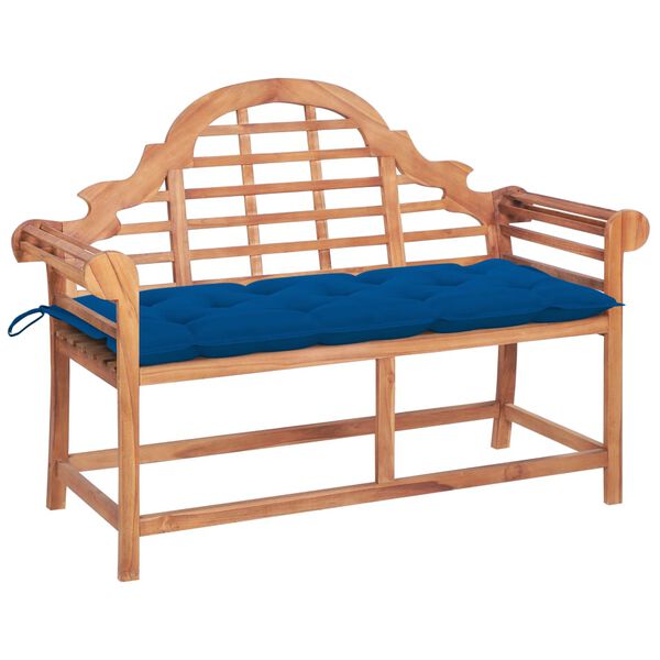 vidaXL Gartenbank mit Blauer Auflage 120 cm Massivholz Teak
