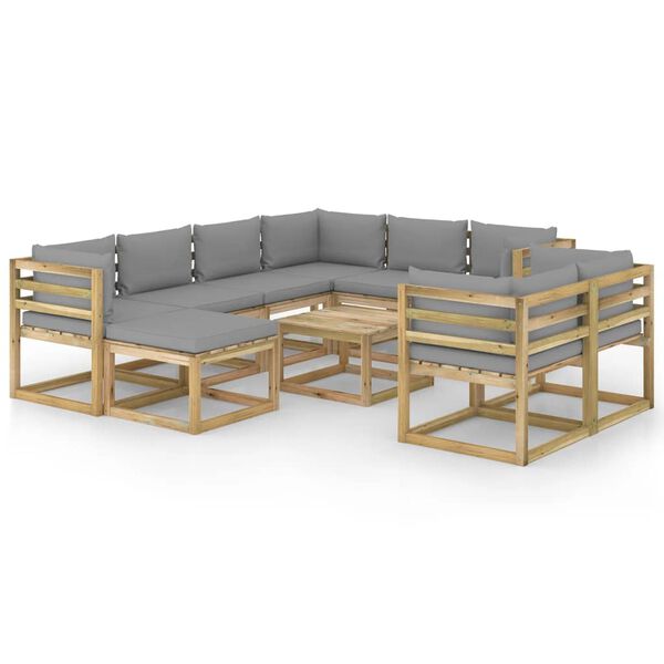 vidaXL 10-tlg. Garten-Lounge-Set mit Kissen Impr&auml;gniertes Kiefernholz