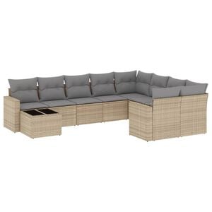 vidaXL 10-tlg. Garten-Sofagarnitur mit Kissen Beige Poly Rattan