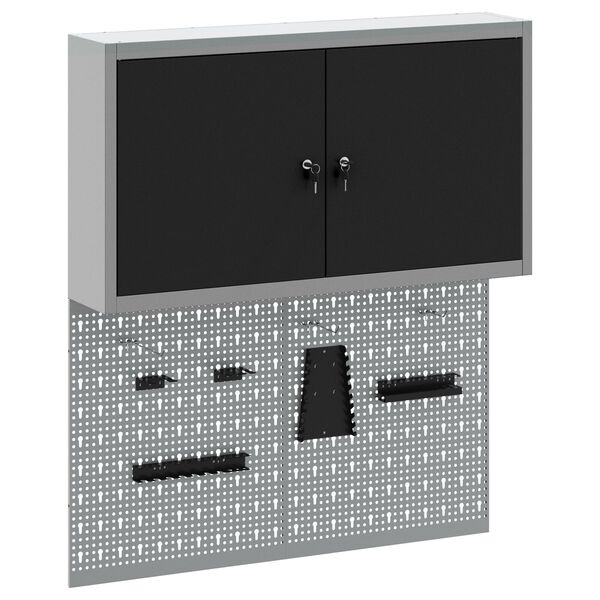 vidaXL Werkzeugschrank und Pegboard Set mit Regal 3 pcs Schwarz