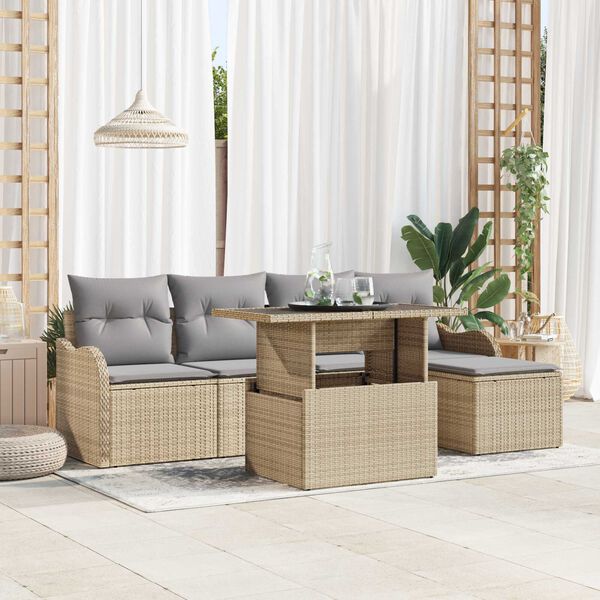 vidaXL Gartensofa-set mit Kissen 6 pcs Beige Polyrattan