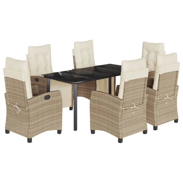 vidaXL 7-tlg. Garten-Essgruppe mit Kissen Beige Poly Rattan