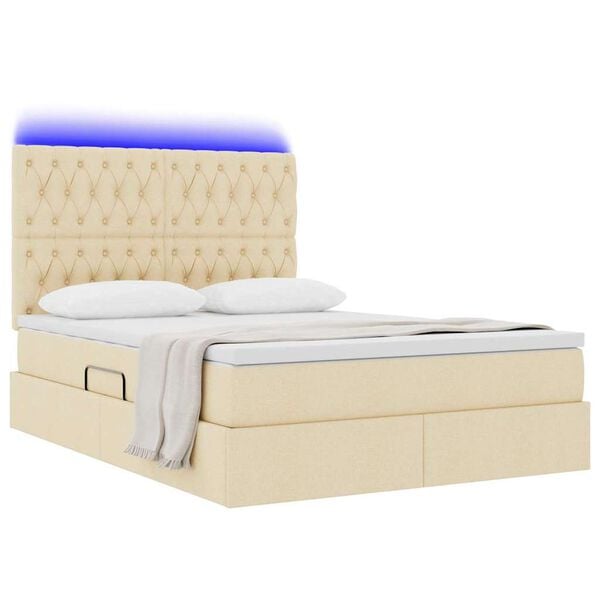 vidaXL Bett mit Stauraum und LED mit LED Creme 140 x 200 cm Polyester