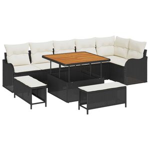 vidaXL Gartensofa-set mit Kissen 9 pcs Schwarz Poly-Rattan