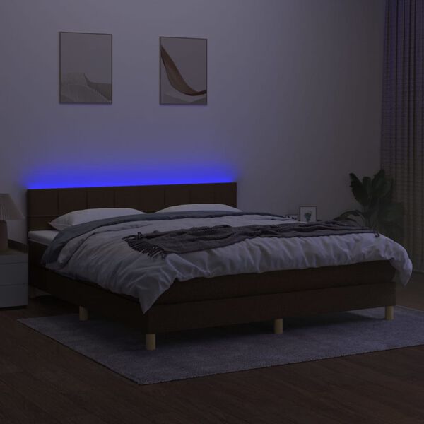 vidaXL Boxspringbett mit Matratze & LED Dunkelbraun 160x200 cm Stoff