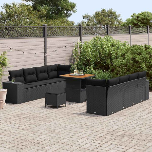 vidaXL Gartensofa-set mit Kissen 11 pcs Schwarz Poly-Rattan
