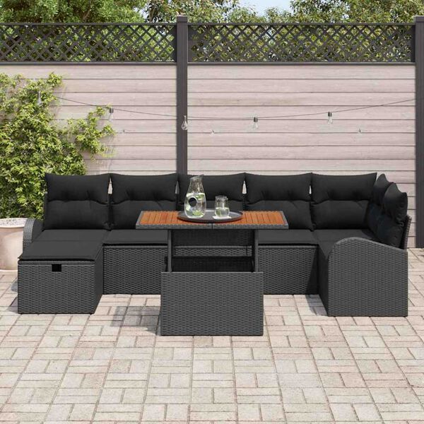 vidaXL Garten-Sofa-Set 8 pcs Schwarz Poly-Rattan