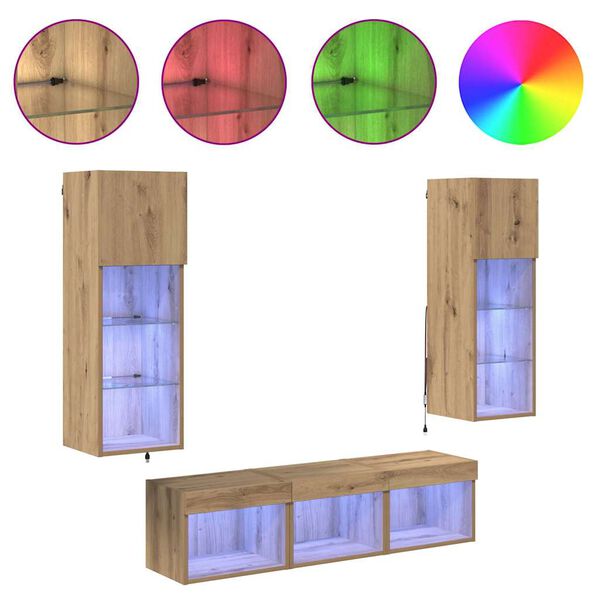 vidaXL TV-Wandger&auml;te 5 pcs Schwarz Eichen-Optik 60 x 30 x 30 cm