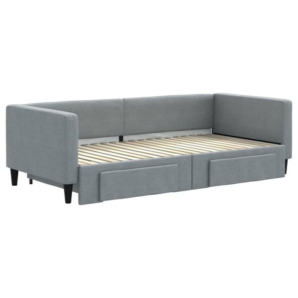 vidaXL Tagesbett Ausziehbar mit Schubladen Hellgrau 90x190 cm Stoff