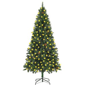 vidaXL K&uuml;nstlicher Weihnachtsbaum mit Beleuchtung & Zapfen Gr&uuml;n 210 cm