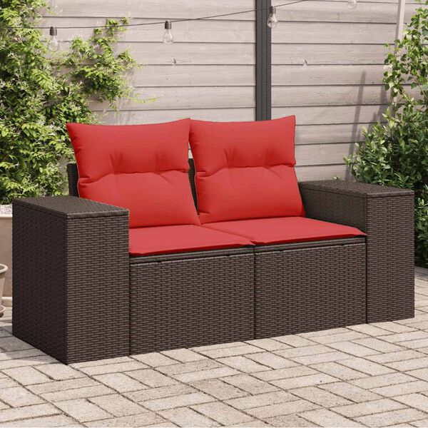 vidaXL Gartensofa mit Kissen 2-Sitzer Braun Poly Rattan