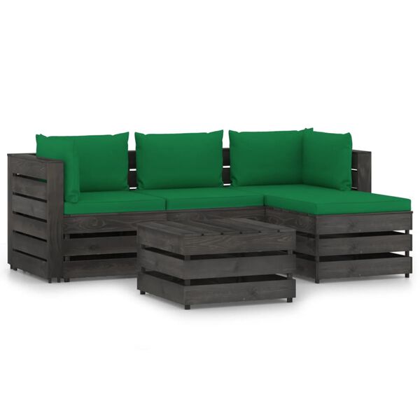 vidaXL 5-tlg. Garten-Lounge-Set mit Kissen Grau Impr&auml;gniertes Holz