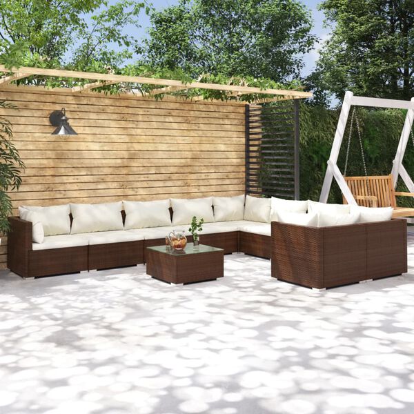 vidaXL 10-tlg. Garten-Lounge-Set mit Kissen Poly Rattan Braun