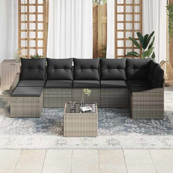 vidaXL Sofa Set mit Kissen 8 pcs Grau Poly Rattan