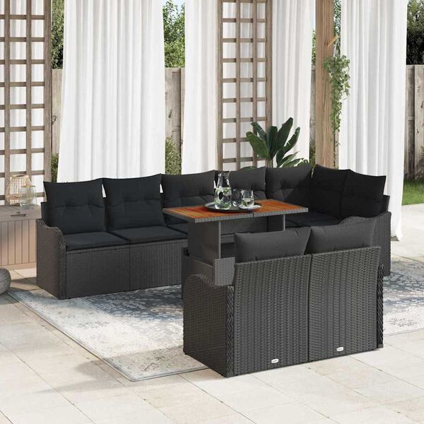 vidaXL Garten-Sofa-Set mit Speicher 9 pcs Schwarz Poly Rattan