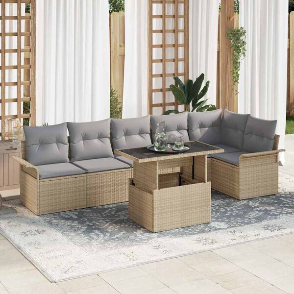 vidaXL Gartensofa-set mit Kissen 7 pcs Beige Poly-Rattan