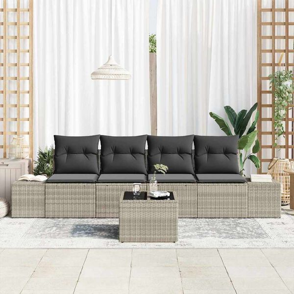 vidaXL Sofa Set mit Kissen mit Kissen 5 pcs Hellgrau Poly Rattan
