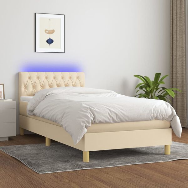 vidaXL Boxspringbett mit Matratze & LED Creme 100x200 cm Stoff