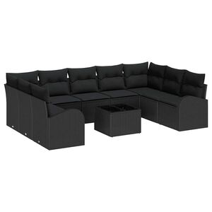 vidaXL Sofa Set mit Kissen 10 pcs Schwarz Poly Rattan