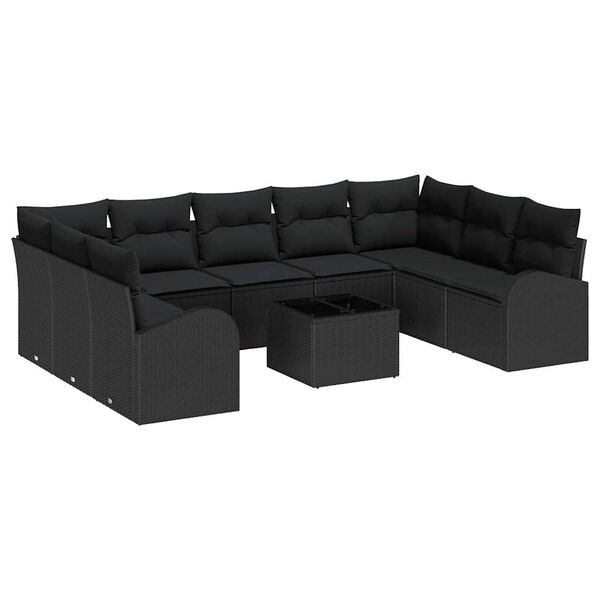 vidaXL Sofa Set mit Kissen 10 pcs Schwarz Poly Rattan