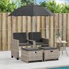 vidaXL Gartensofa 2-Sitzer Sonnenschirm und Hocker Hellgrau Polyrattan