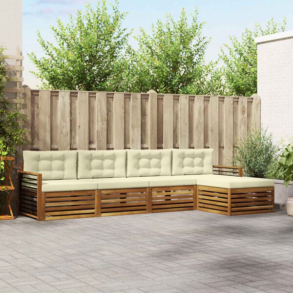 vidaXL Outdoor-Sofagarnitur mit Kissen 5 pcs Natur und Creme